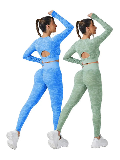 Women'S Long Sleeve Cut Out Crop Top & Slim-Fitting Hip Lifting High Waist Leggings Set for Spring, Comfort Athletic Gymwear, round Neck Cropped Top & Ruched Leggings Outfits Active Set, Minimalist Basic Womenswear, Comfy Ladies Outfits