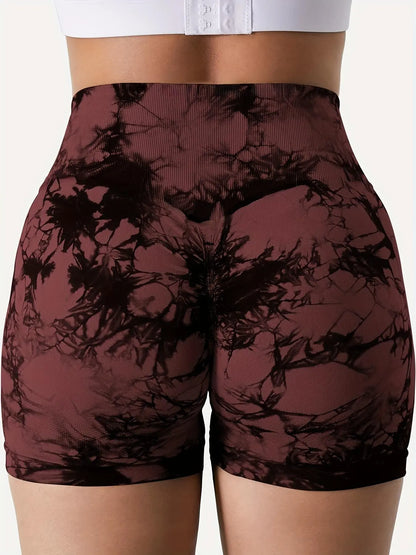 Women'S 3Pcs Tie Dye Print High Waist Sports Shorts, Women'S Summer Clothes, Casual Comfy Breathable Seamless High Stretch Yoga Leggings, Ladies Sportswear Clothing for Indoor Outdoor Wear